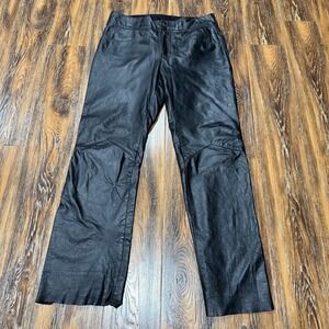 Vintage The Leather Shop Sears Black Genuine Leather Pants Mens Size 36X34 Moto